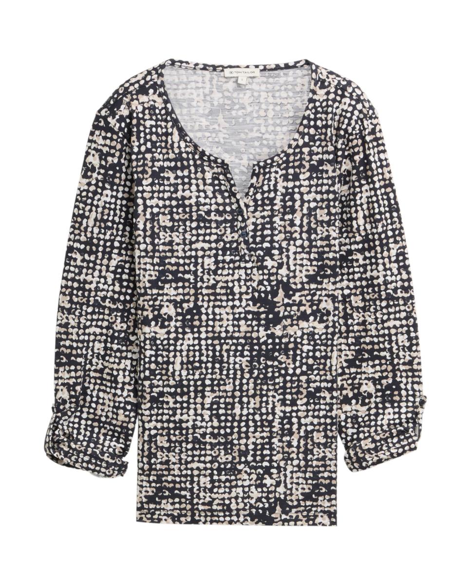 Imagen 0 de Blusa de mujer estampada con escote redondo y abertura frontal