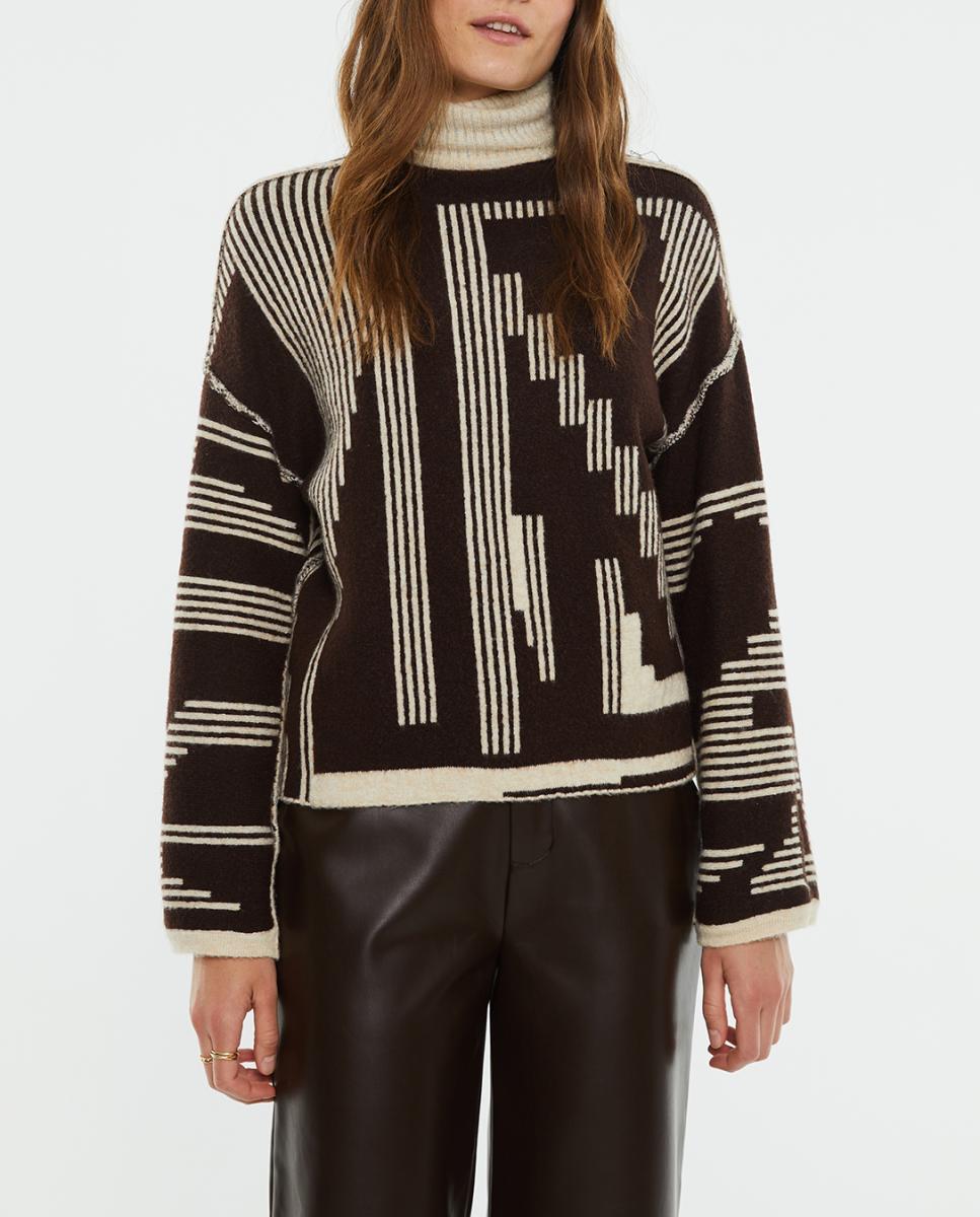 Imagen 0 de Jersey de mujer reversible jacquard geométrico cuello alto