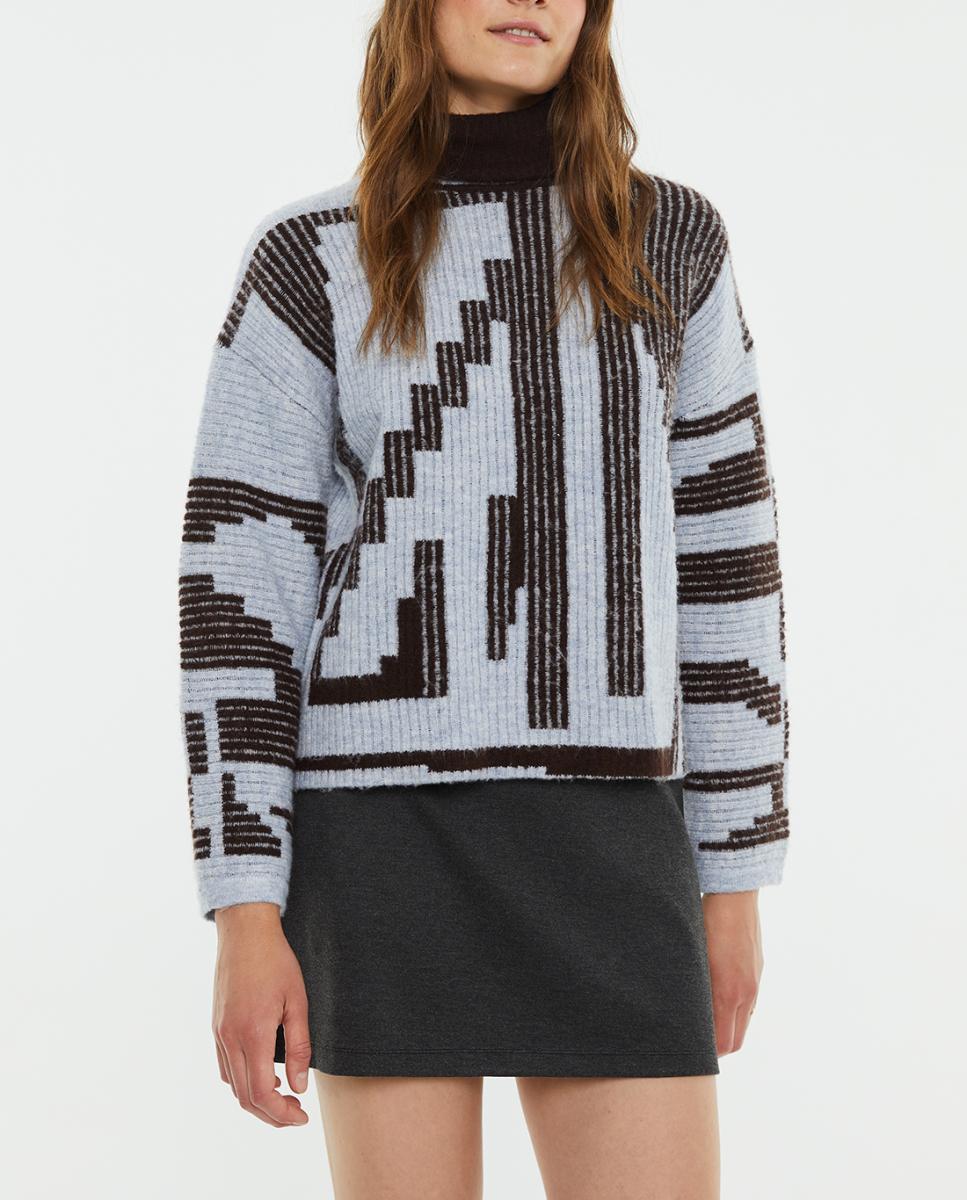 Imagen 0 de Jersey de mujer reversible jacquard geométrico cuello alto