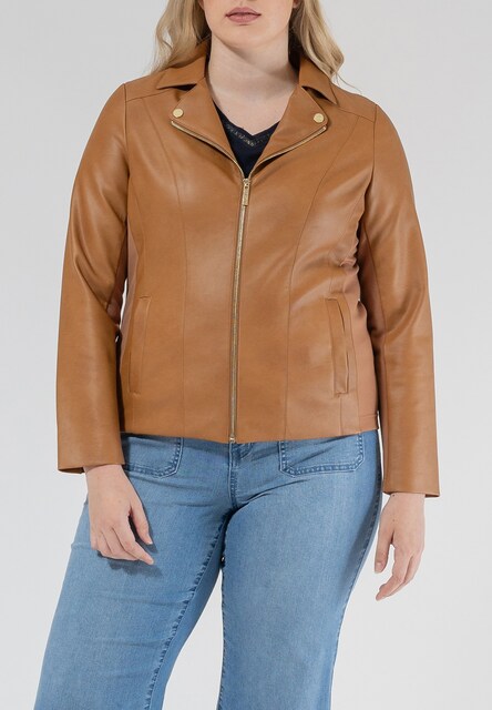 Imagen 0 de Cazadora de mujer efecto piel con cuello solapa
