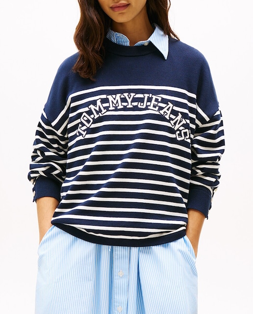Imagen 0 de Jersey de mujer de punto estilo varsity con diseño a rayas