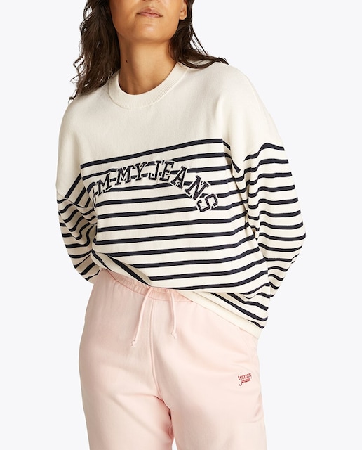 Imagen 0 de Jersey de mujer de punto estilo varsity con diseño a rayas