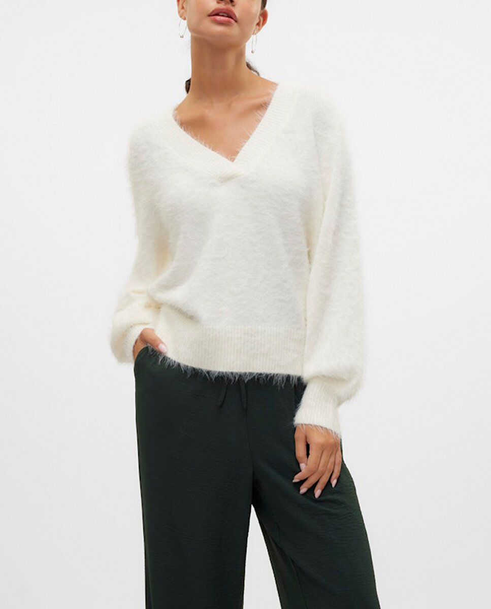 Imagen 0 de Jersey de punto con cuello pico de mujer