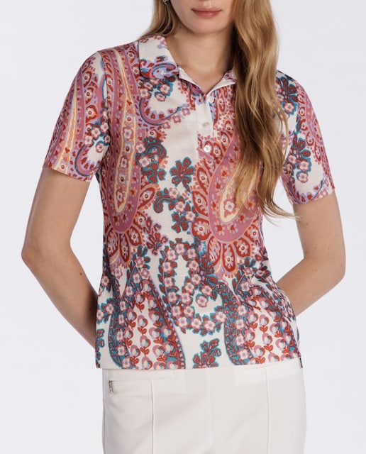 Imagen 0 de Polo de mujer de punto estampado y manga corta.