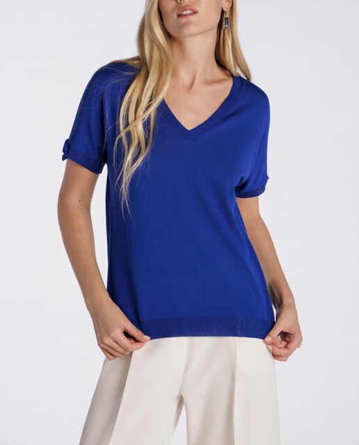Imagen 0 de Jersey de mujer liso de manga codo con lazos.