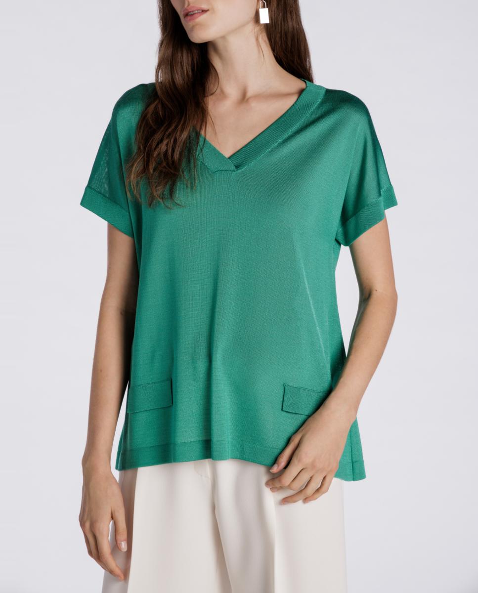 Imagen 0 de Jersey de mujer de manga corta y cuello pico.