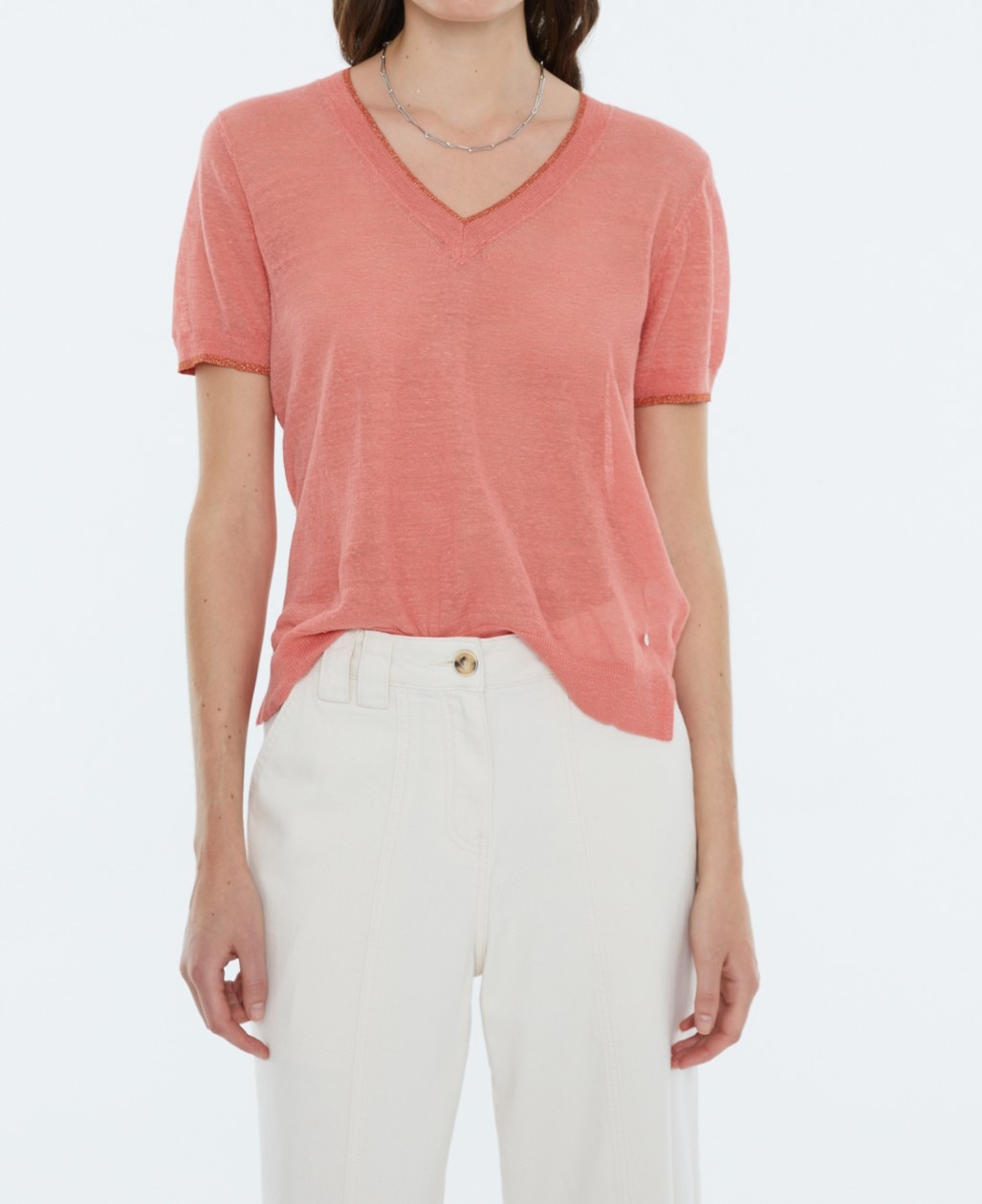 Imagen 0 de Jersey de mujer, cuello pico, manga corta.