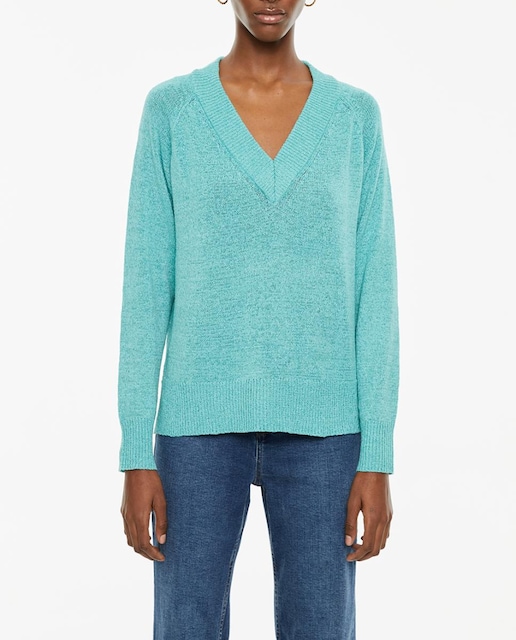 Imagen 0 de Jersey de mujer escote pico con aberturas laterales y acabados rib