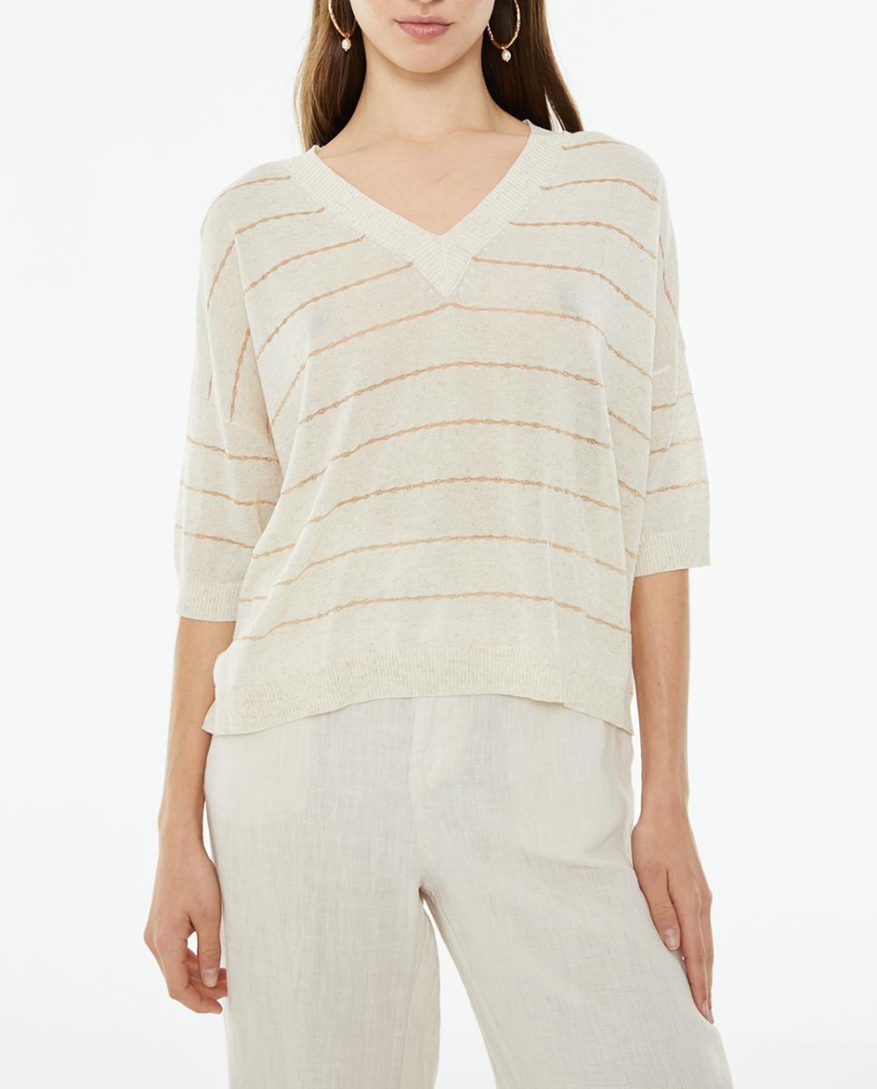 Imagen 0 de Jersey de mujer de rayas con lúrex y acabados en rib