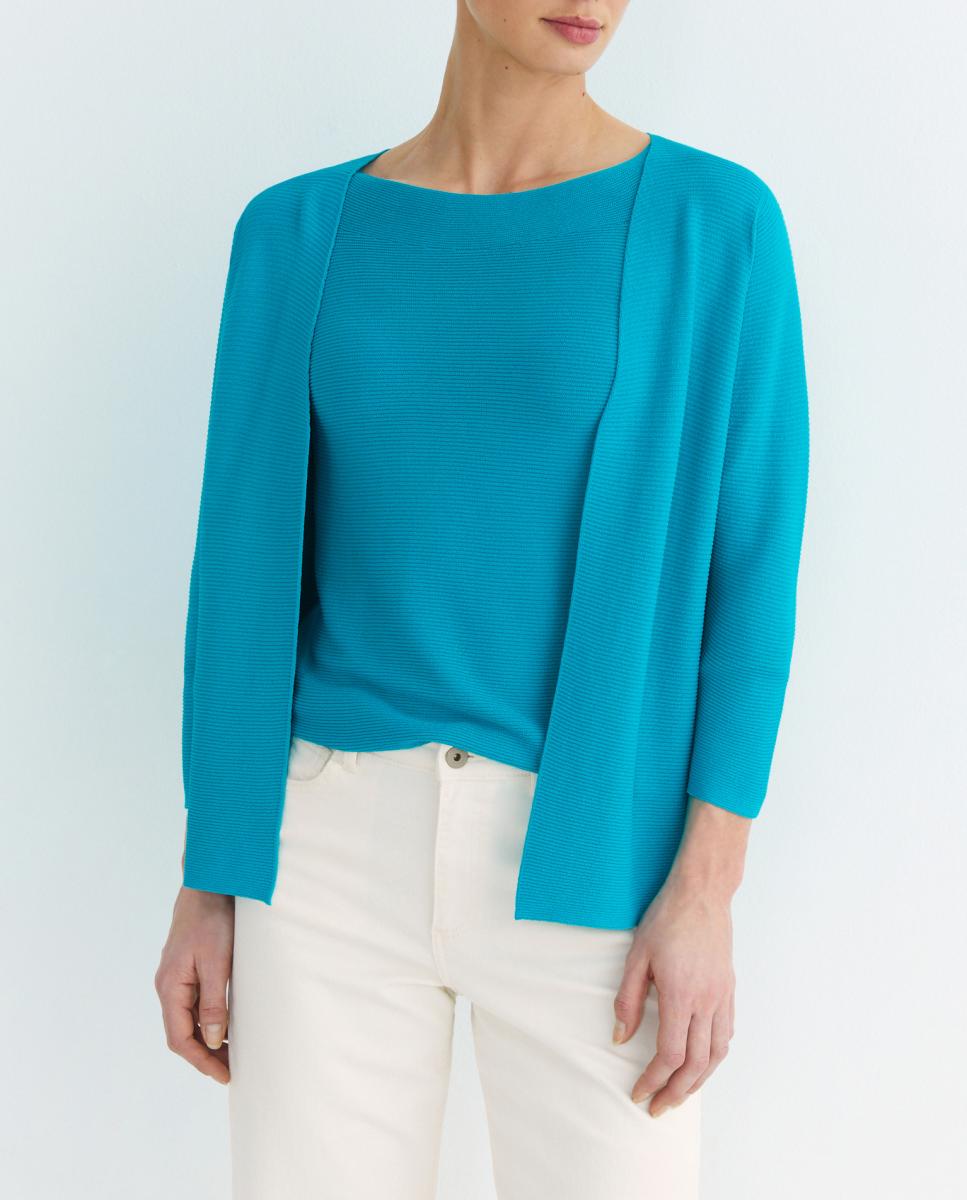 Imagen 0 de Chaqueta de mujer cuello pico sin botones tejido en relieve