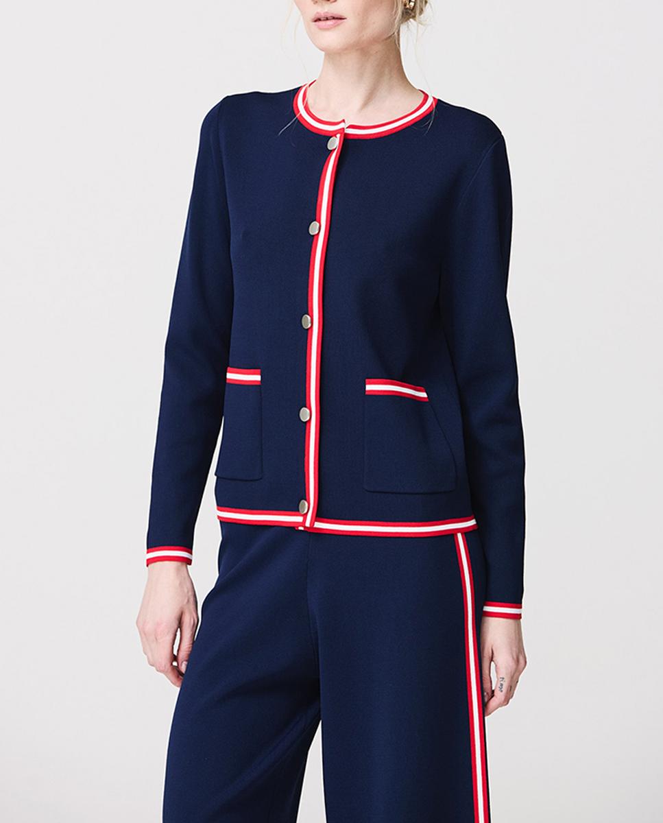 Imagen 0 de Chaqueta de mujer con detalles en blanco y rojo en escote y puños