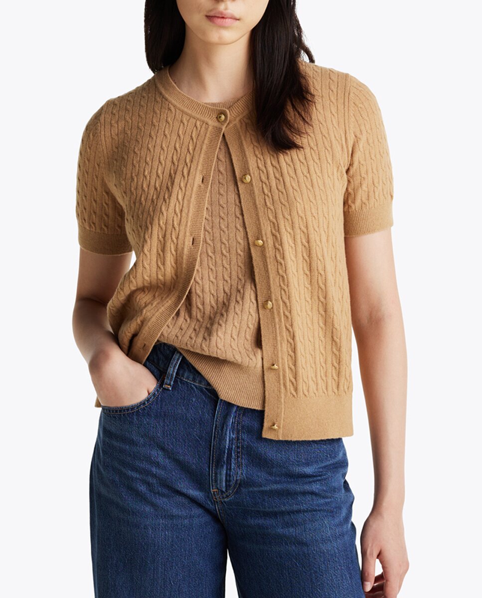 Imagen 0 de Chaqueta de punto de mujer de manga corta con cuello redondo