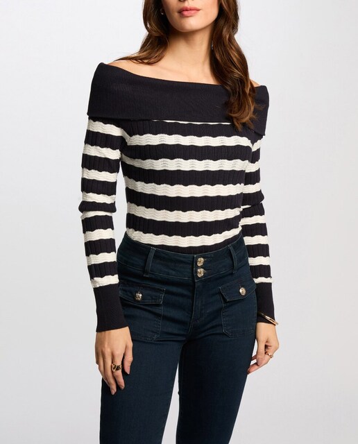 Imagen 0 de Jersey de mujer cuello bardot y rayas