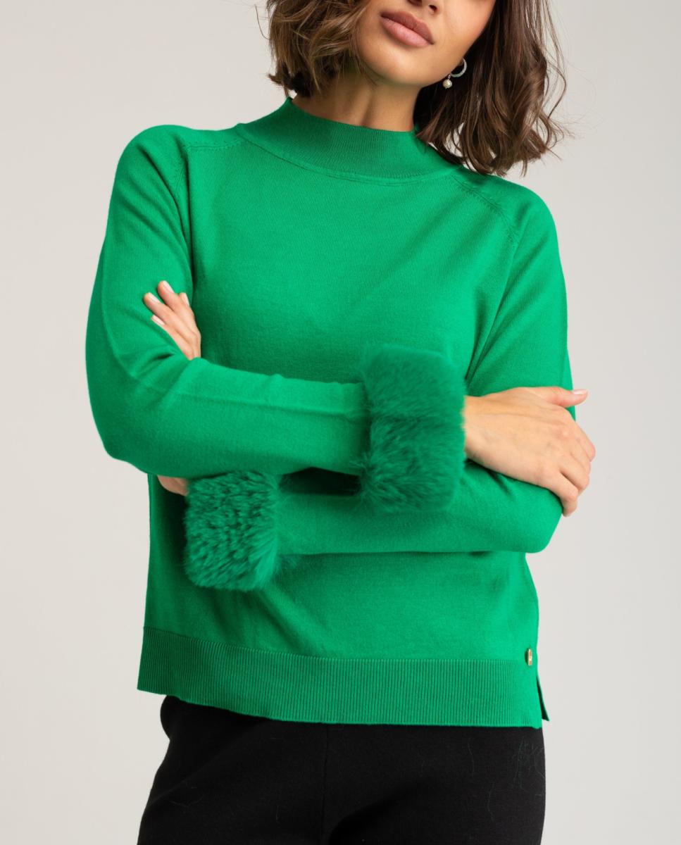 Imagen 0 de Jersey de mujer con mangas acabadas en puño ancho de pelo