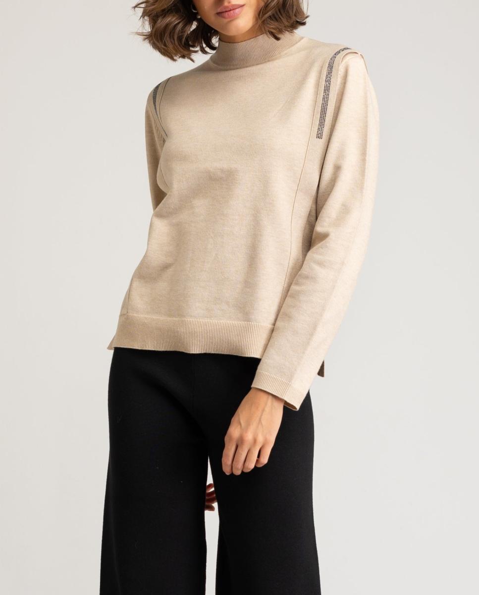 Imagen 0 de Jersey de mujer con adornos brillantes y cuello discreto