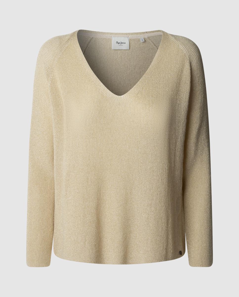 Imagen 0 de Jersey de mujer con detalles metalizados y cuello pico