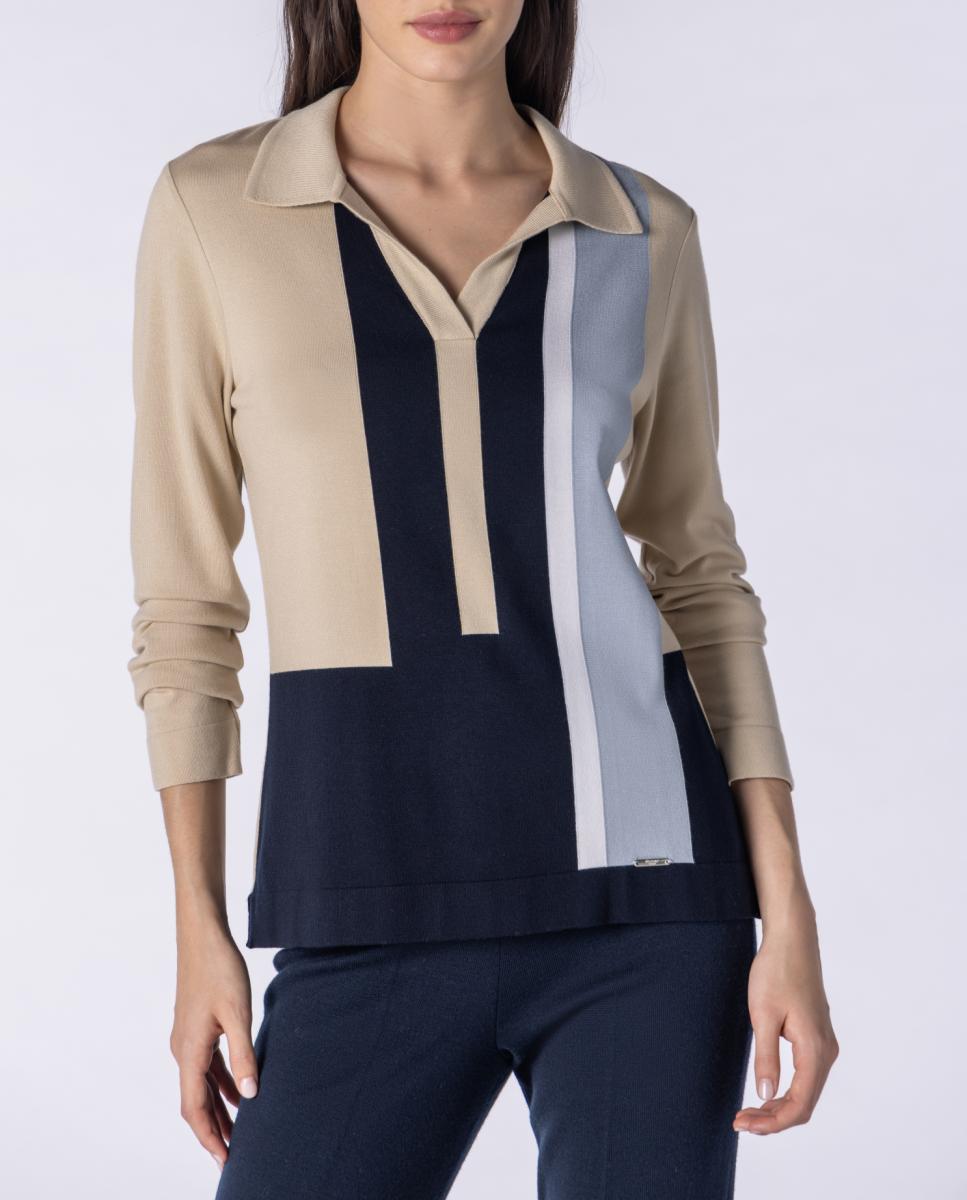 Imagen 0 de Polo de mujer de punto intarsia geométrico en manga larga.