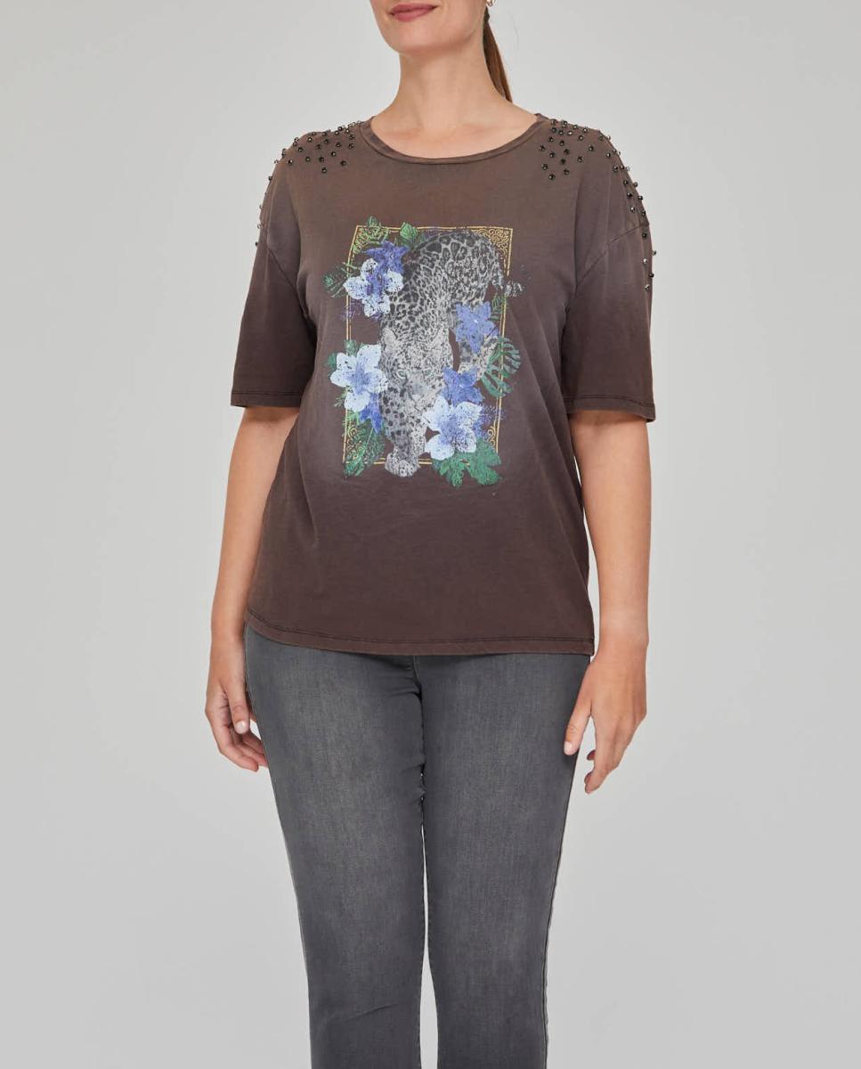 Imagen 0 de Camiseta estampado posicional con strass en hombros