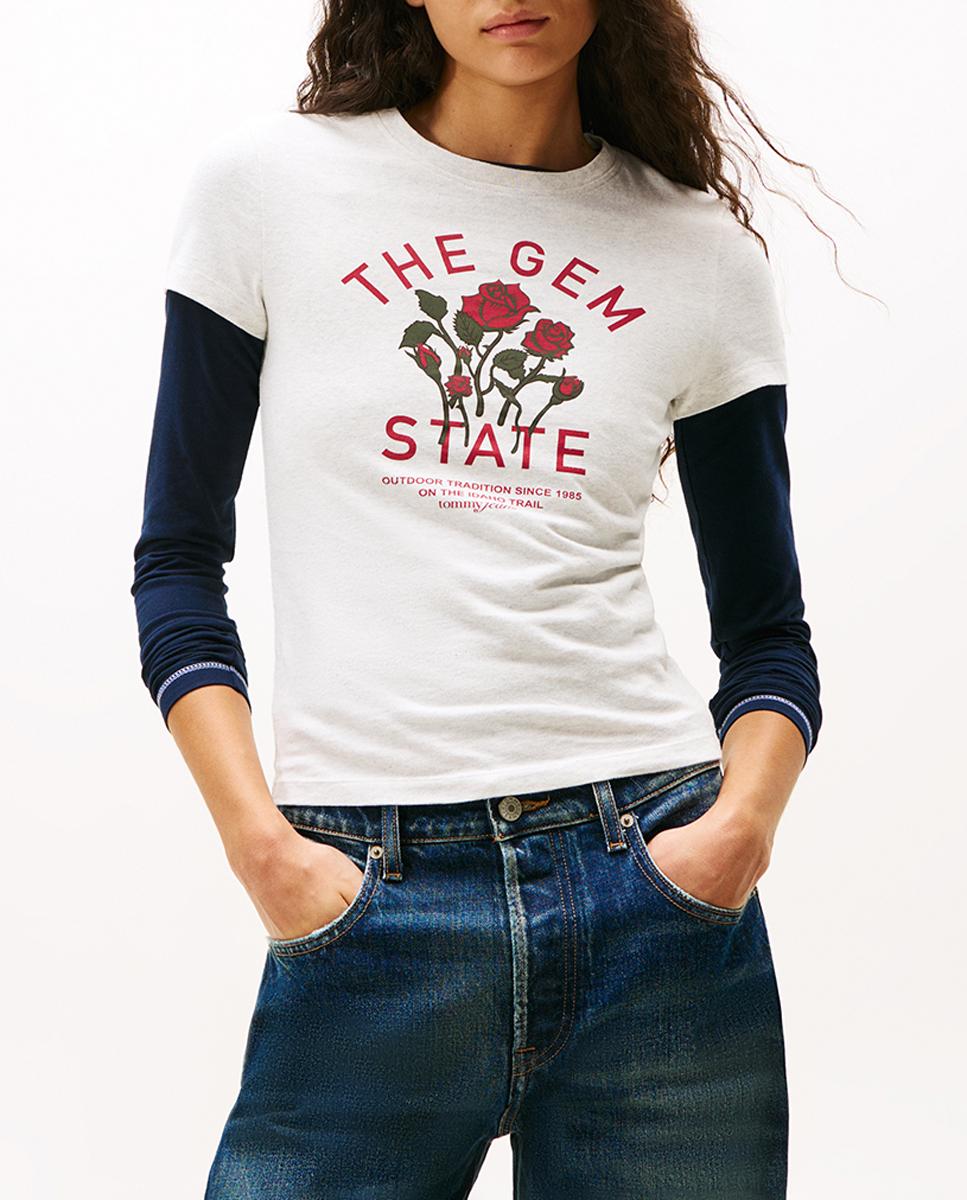 Imagen 0 de Camiseta de mujer slim fit con estampado frontal