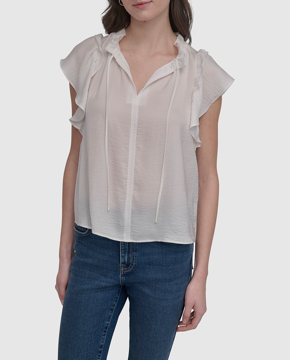 Imagen 0 de Blusa de mujer de manga corta y cuello pico.