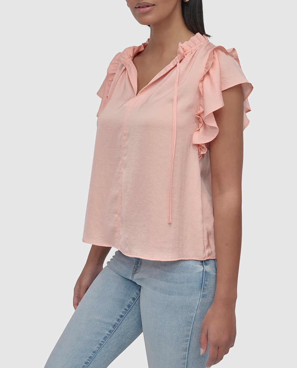 Imagen 0 de Blusa de mujer de manga corta y cuello pico.