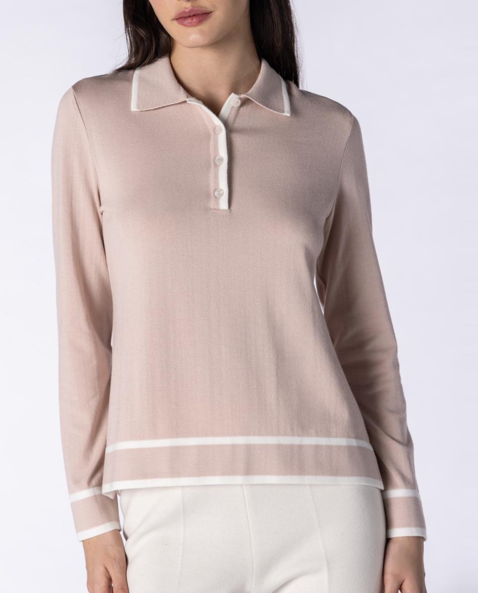 Imagen 0 de Polo de mujer en punto liso de manga larga y vivos a contraste.
