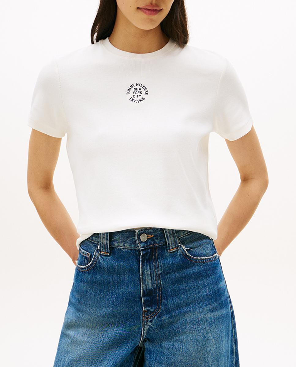 Imagen 0 de Camiseta de mujer de canalé y manga corta