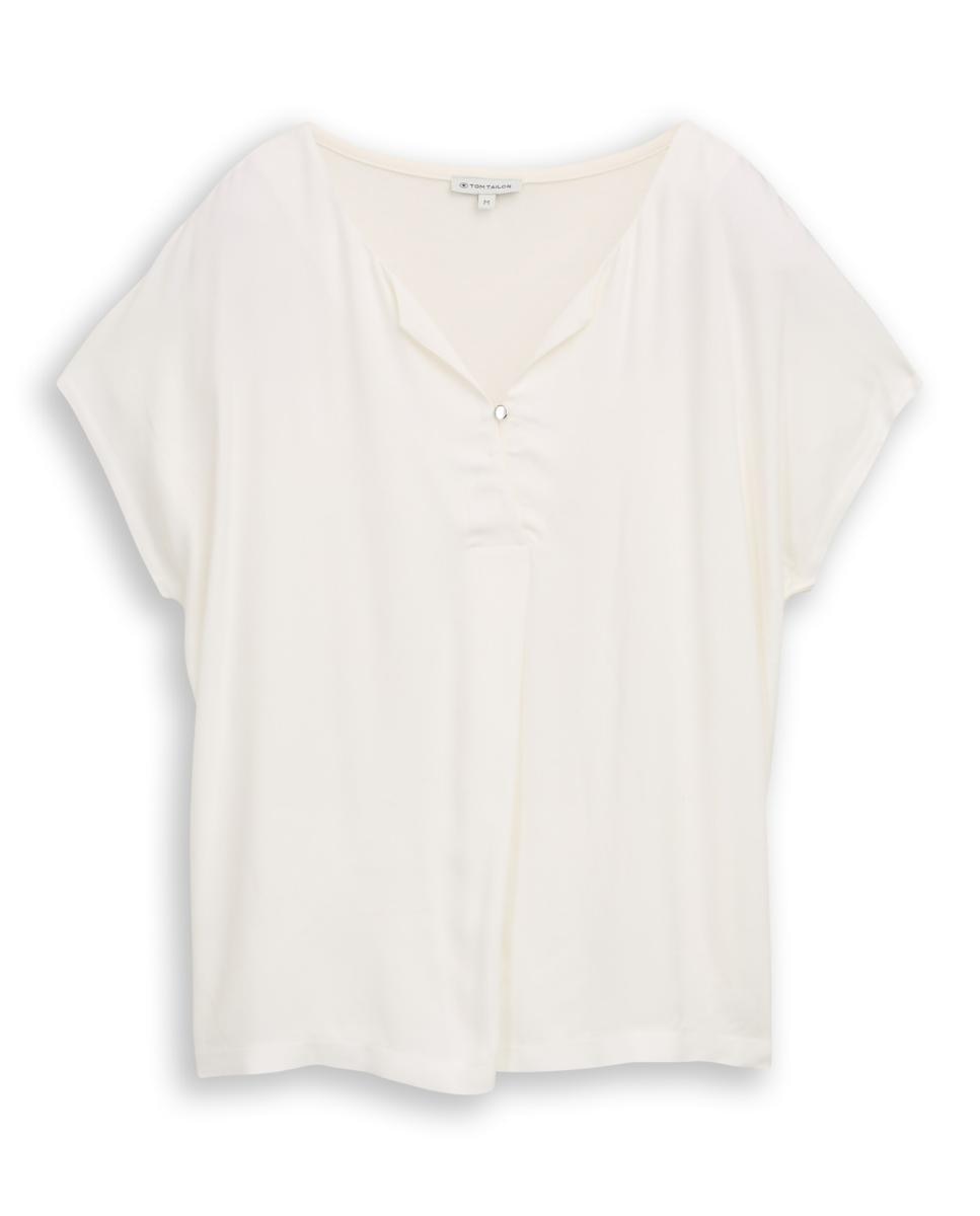 Imagen 0 de Camiseta de mujer de manga corta pliegue frontal de mezcla de telas