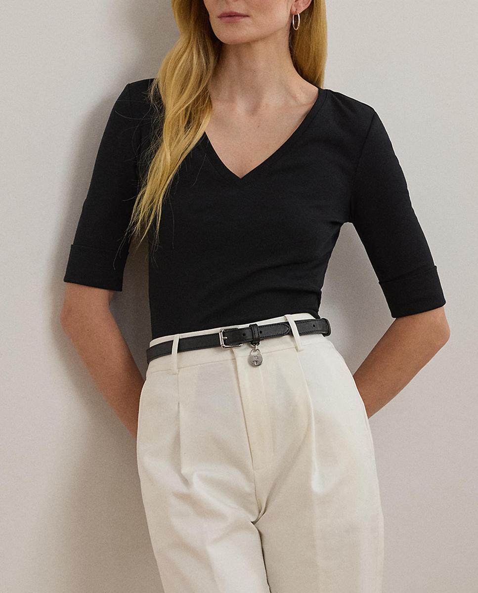 Imagen 0 de Camiseta de mujer de algodón con cuello pico