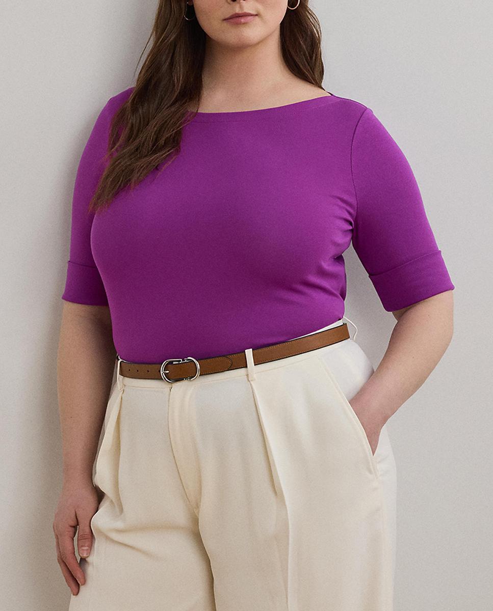 Imagen 0 de Camiseta de mujer talla grande de algodón con cuello barco