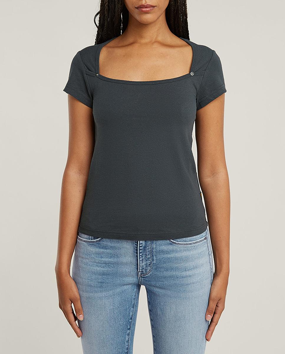 Imagen 0 de Camiseta de mujer manga corta, corte ajustado y escote bajo