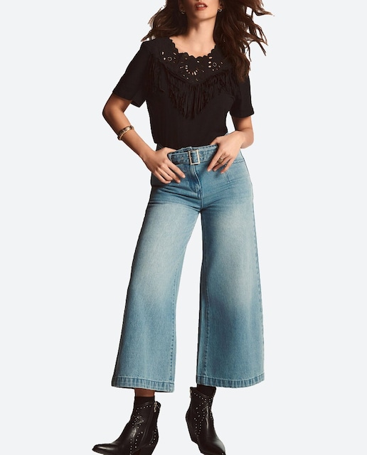 Imagen 0 de Vaquero de mujer pernera ancha cinturón