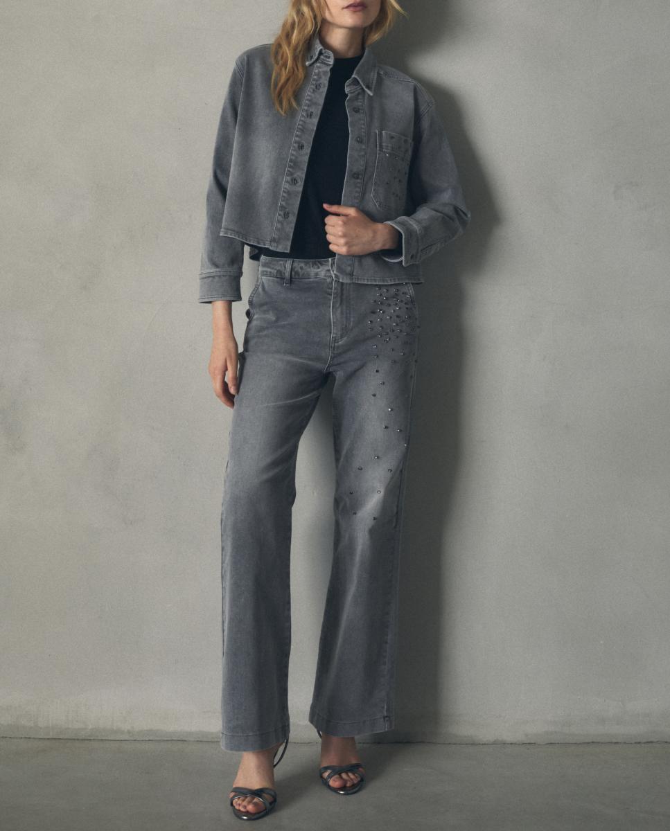 Imagen 0 de Pantalón denim con pedrería