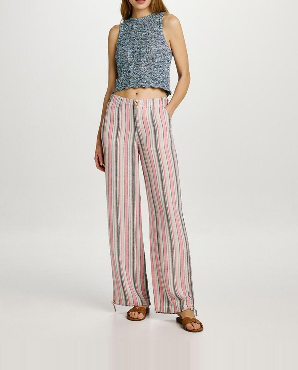 Imagen 0 de Pantalón recto de lino estampado de mujer
