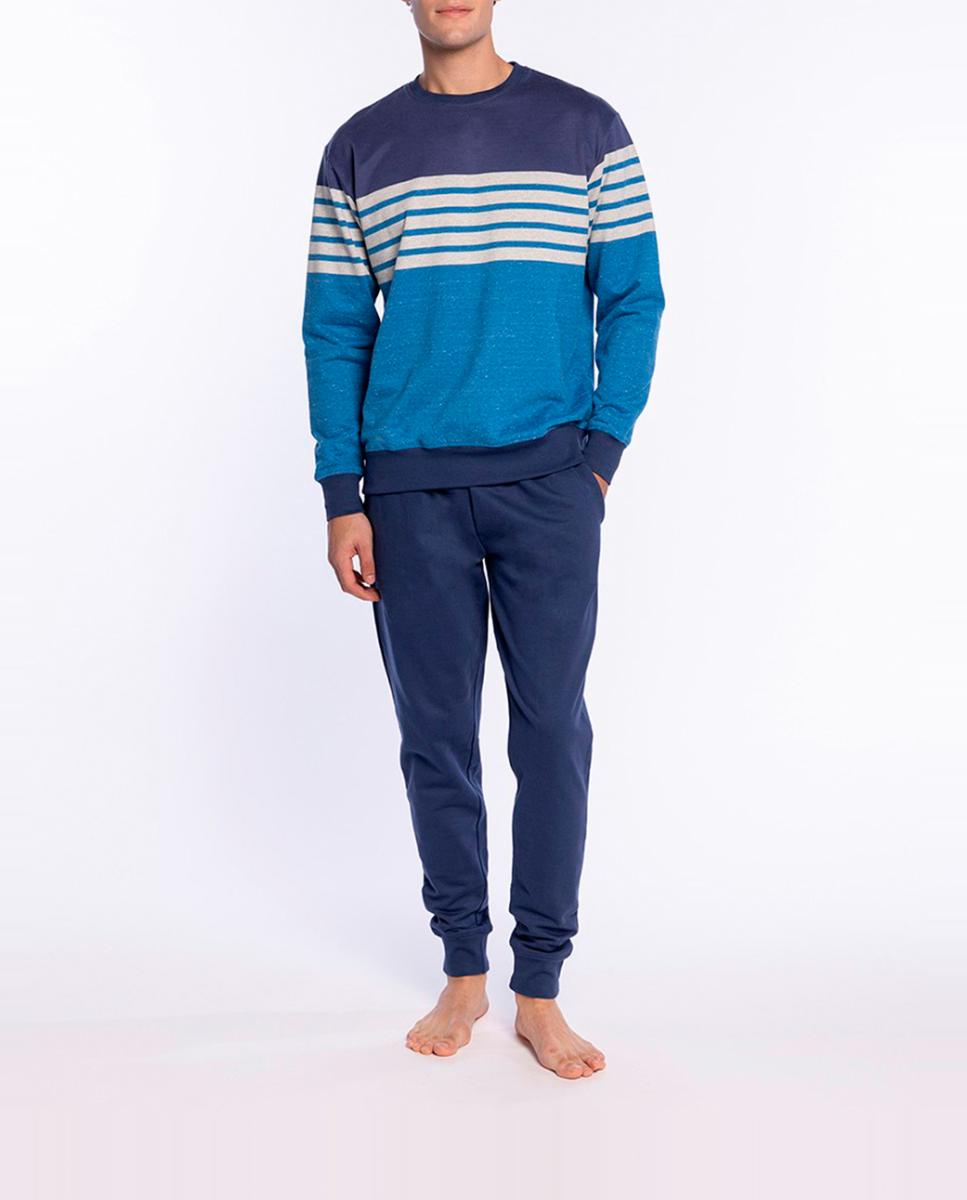Imagen 0 de Pijama largo de felpa de hombre con cuello caja