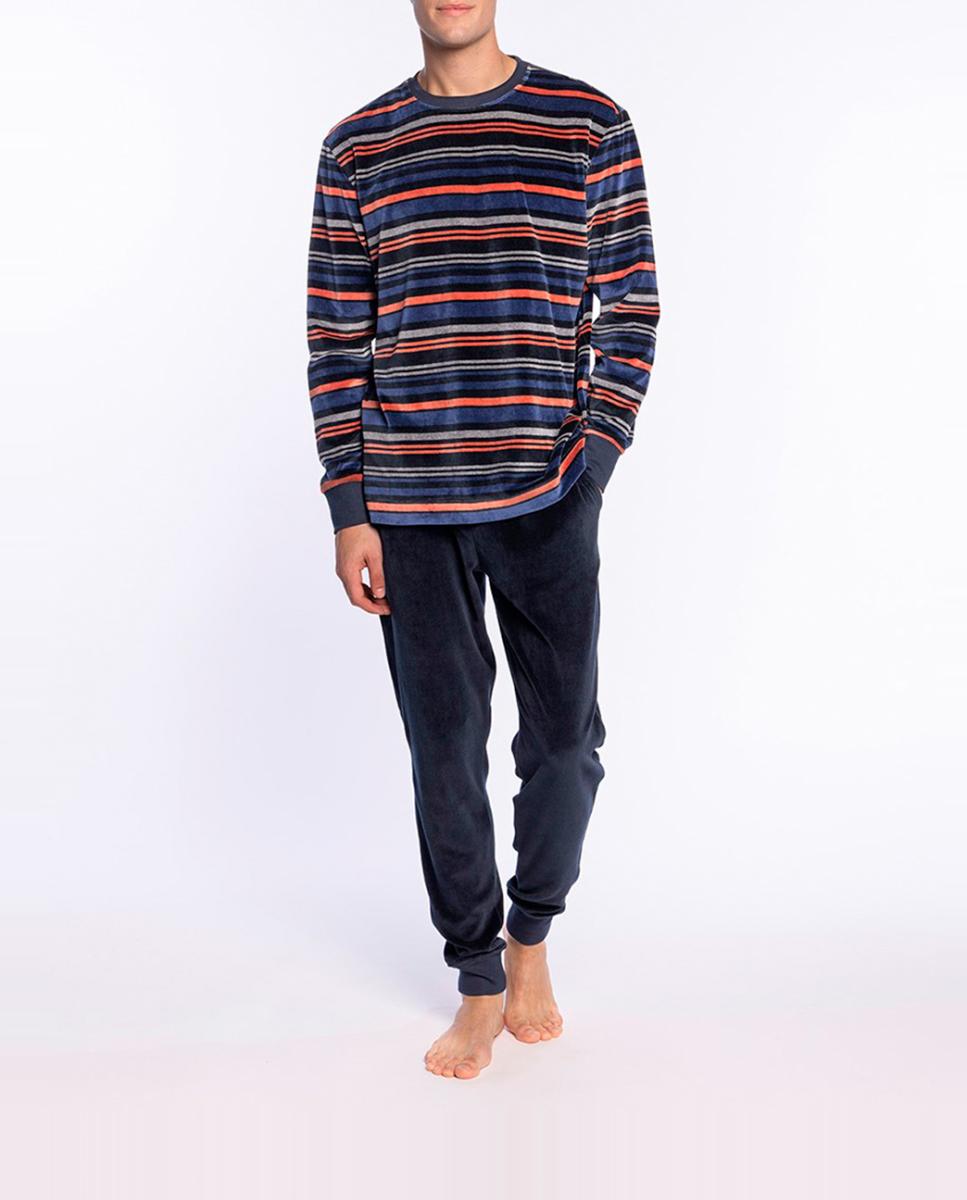 Imagen 0 de Pijama largo de hombre de algodón con cuello tapeta