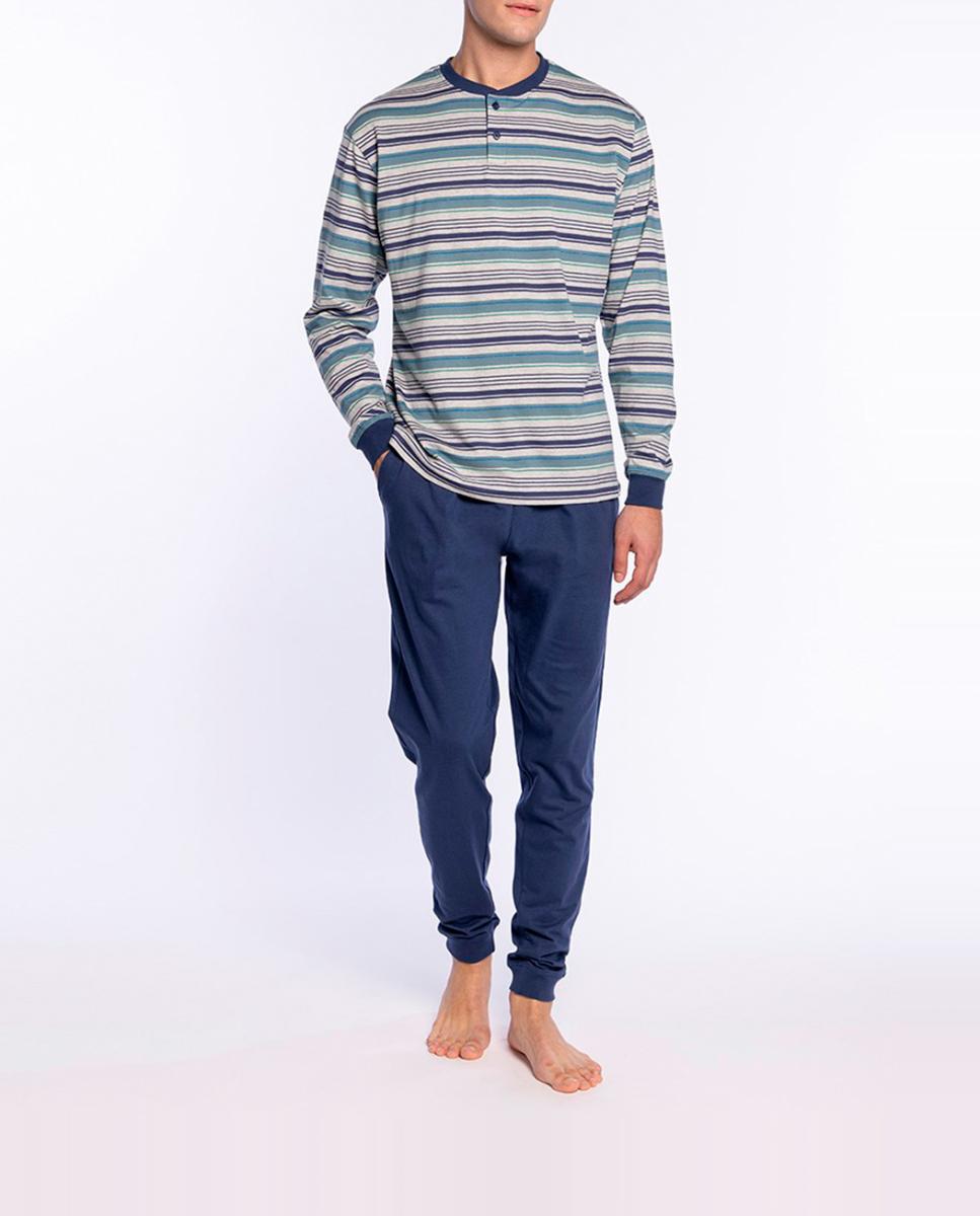 Imagen 0 de Pijama largo de algodón cuello tapeta de hombre