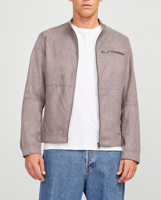 Imagen 0 de Chaqueta efecto piel con cierre con cremallera y cuallo redondo abotonado para hombre