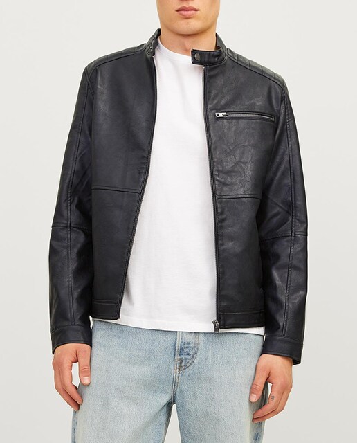 Imagen 0 de Chaqueta efecto piel con cierre con cremallera y cuallo redondo abotonado para hombre