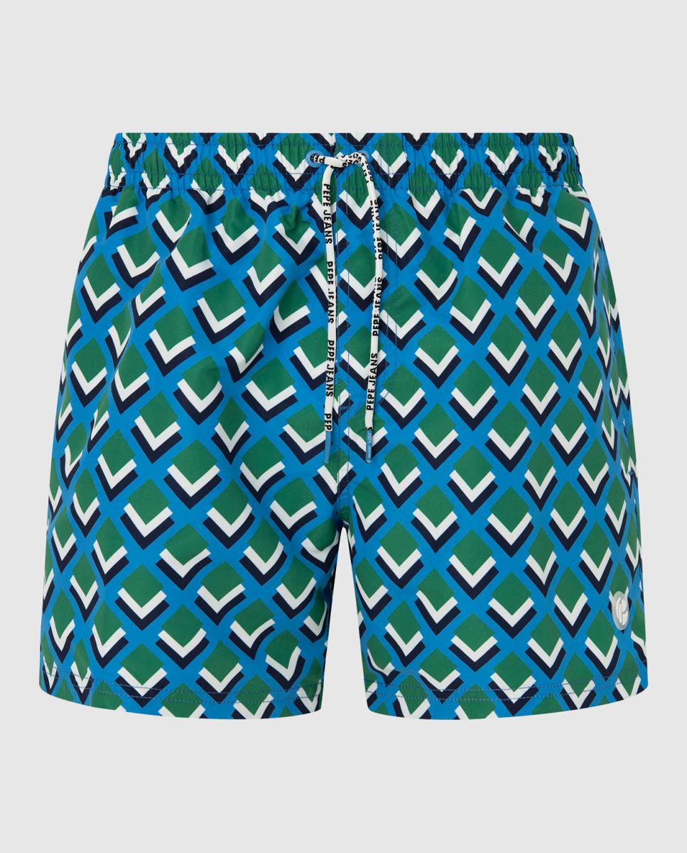 Imagen 0 de Bañador de hombre con estampado fantasía geométrica. Cintura ajustable con cordón en contraste