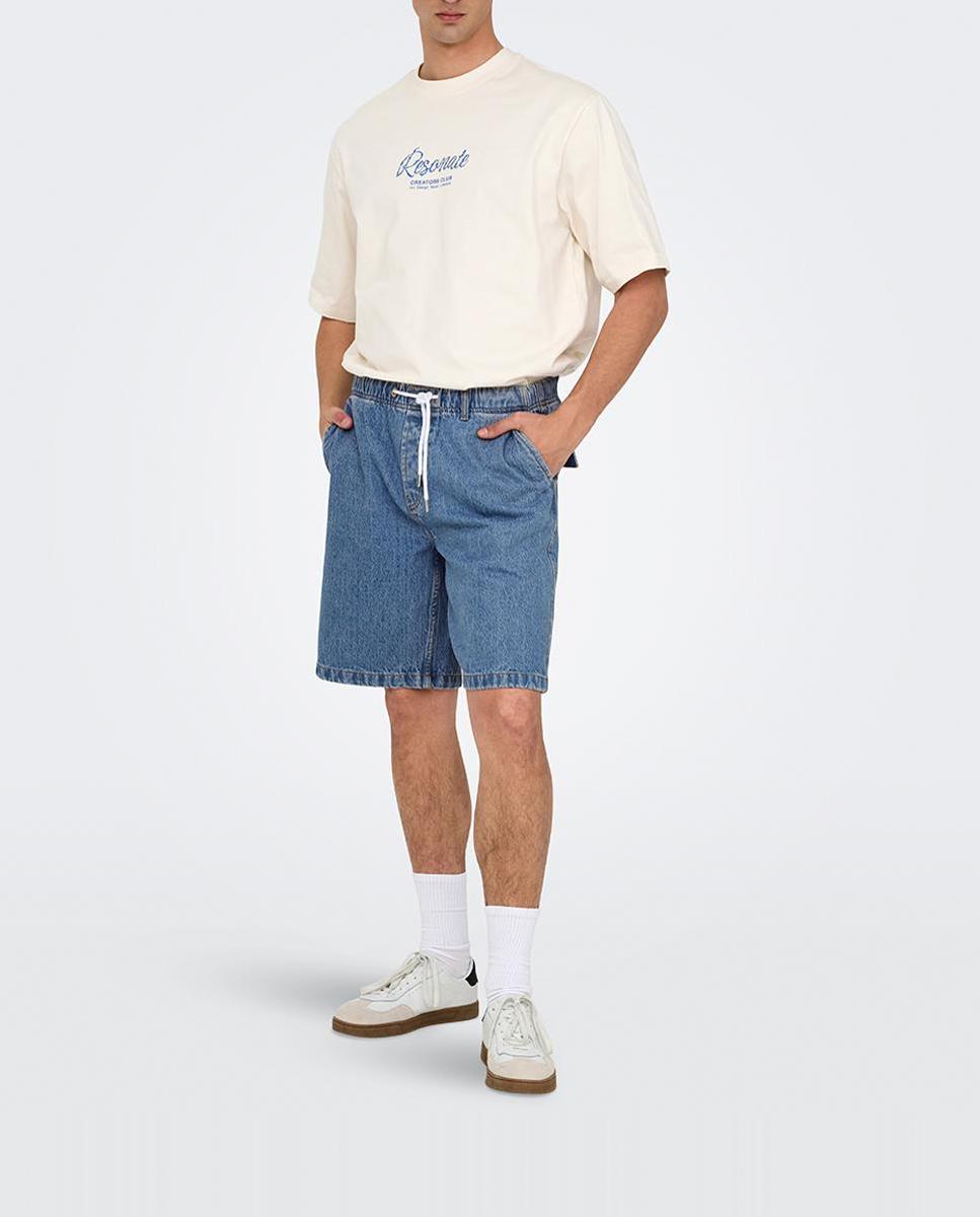 Imagen 0 de Pantalón bermuda denim de hombre loose fit.