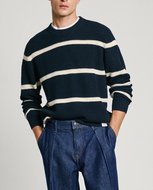 Imagen 0 de Jersey de hombre a rayas con punto musgo