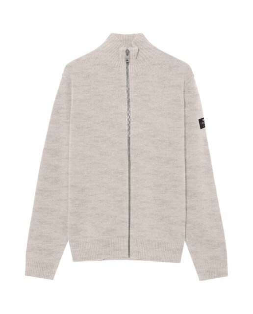 Imagen 0 de Chaqueta de punto con cuello alto, cierre frontal con cremallera y acabados acanalados.