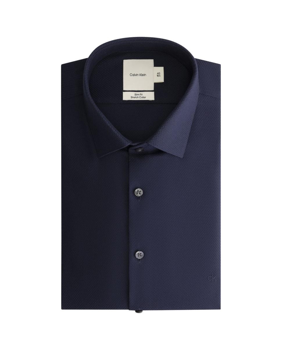 Imagen 0 de Camisa de hombre de vestir slim en color azul oscuro con estructura