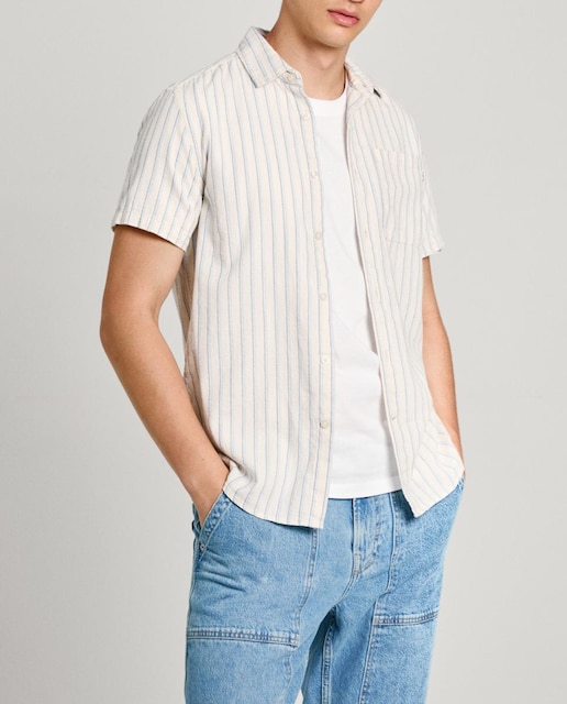 Imagen 0 de Camisa de hombre manga corta de algodón a rayas