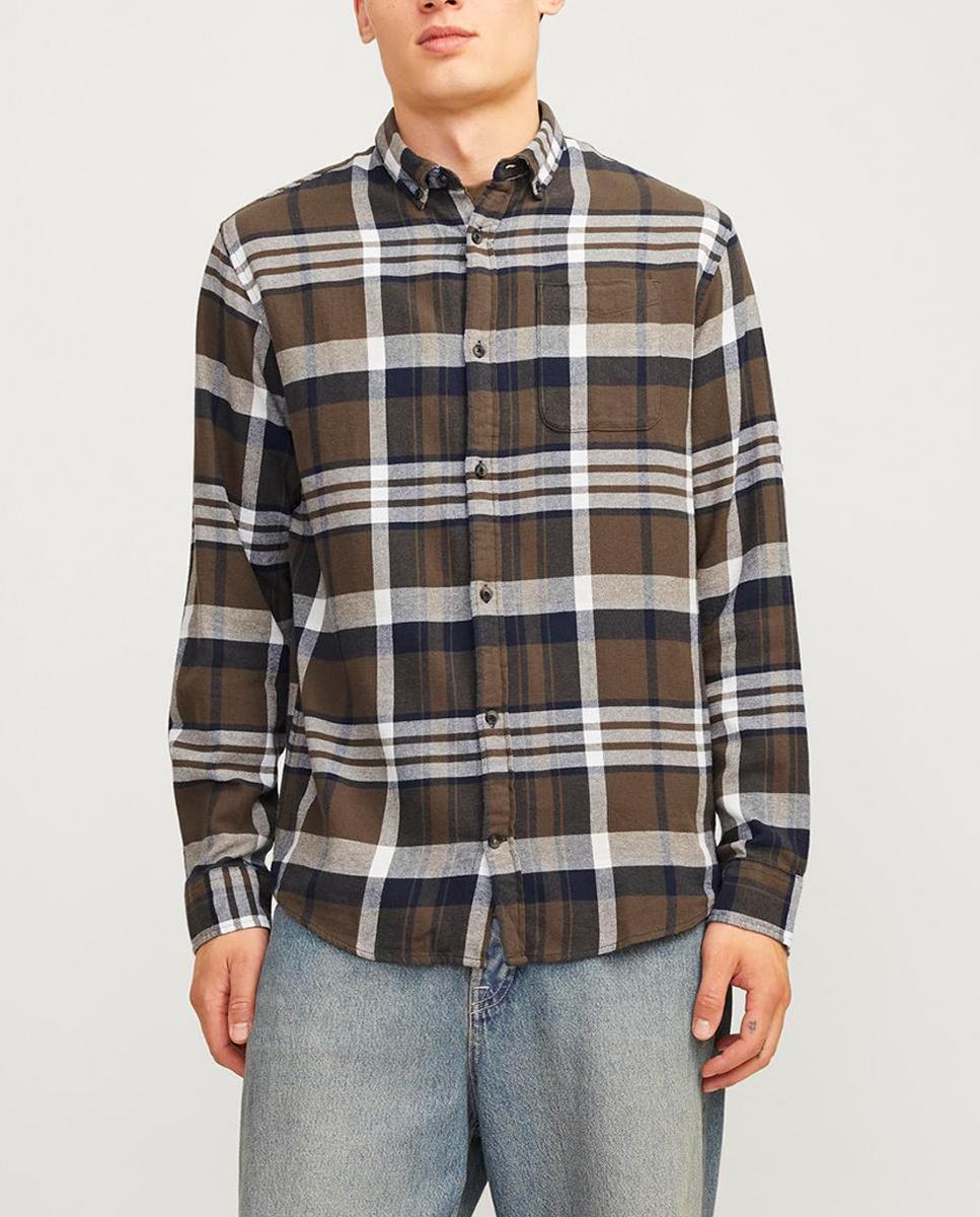 Imagen 0 de Camisa manga larga con cuello clásico y estampado a cuadros de hombre