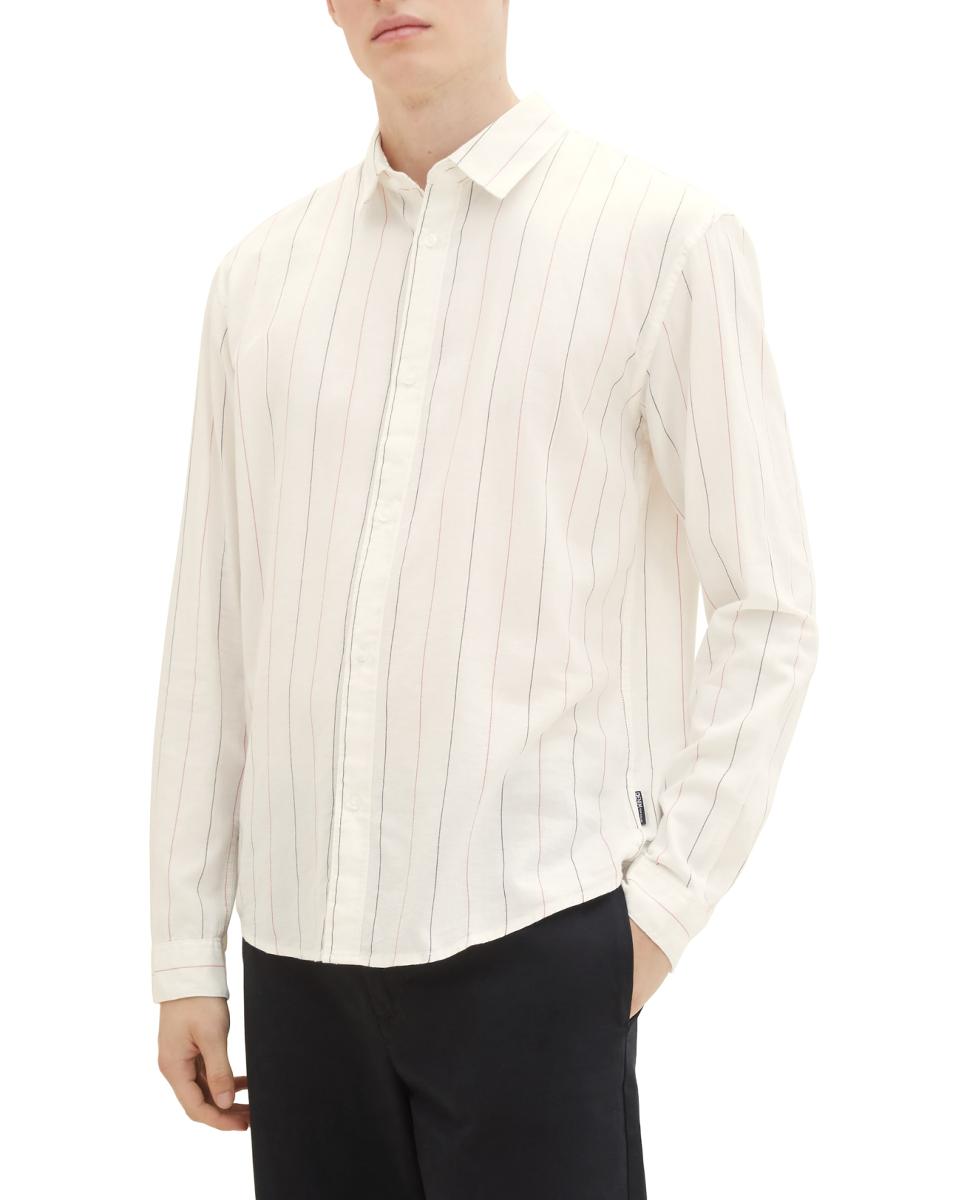Imagen 0 de Camisa de hombre regular en color crema con rayas