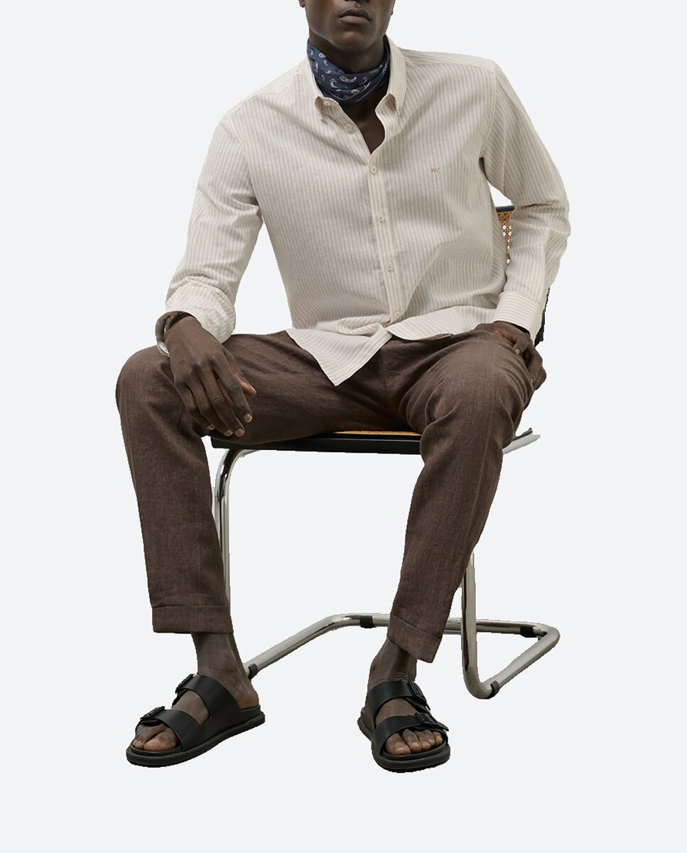 Imagen 0 de Camisa sport de lino de hombre regular fit rayas