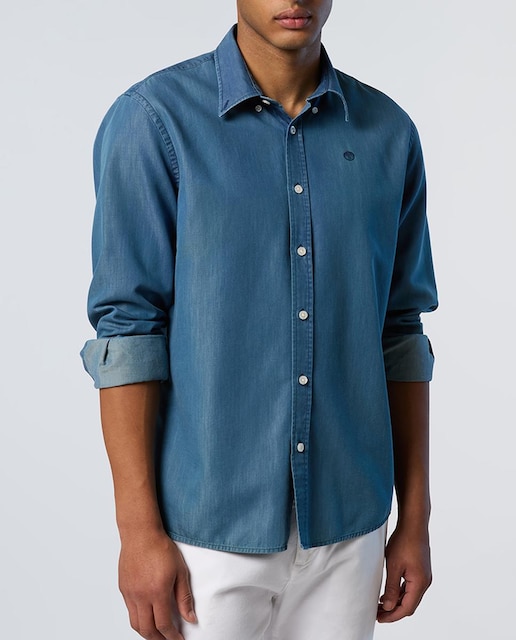 Imagen 0 de Camisa de hombre denim tencel con botón en el cuello