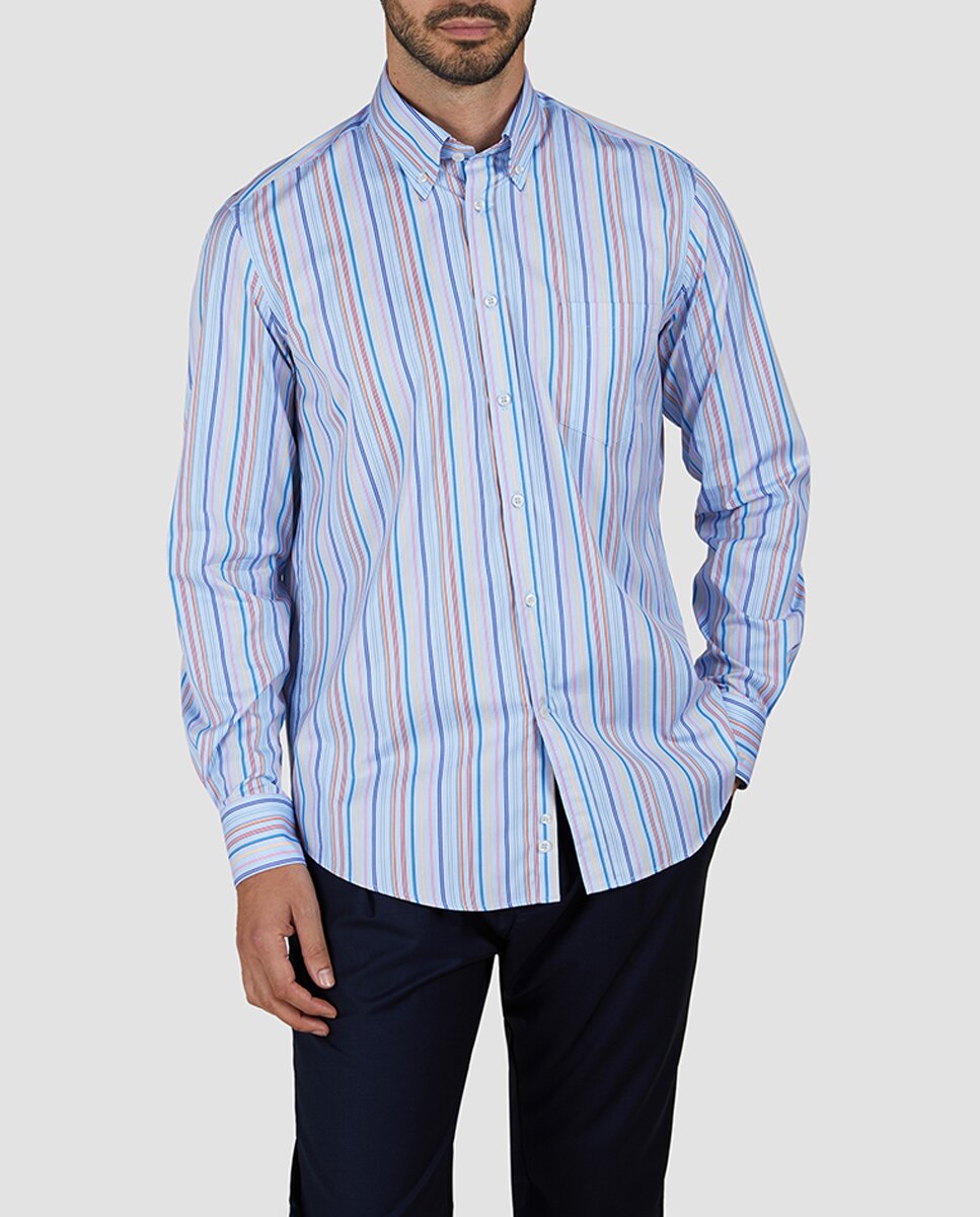 Imagen 0 de Camisa de hombre manga larga botón punta cuello rayas, tallas grandes